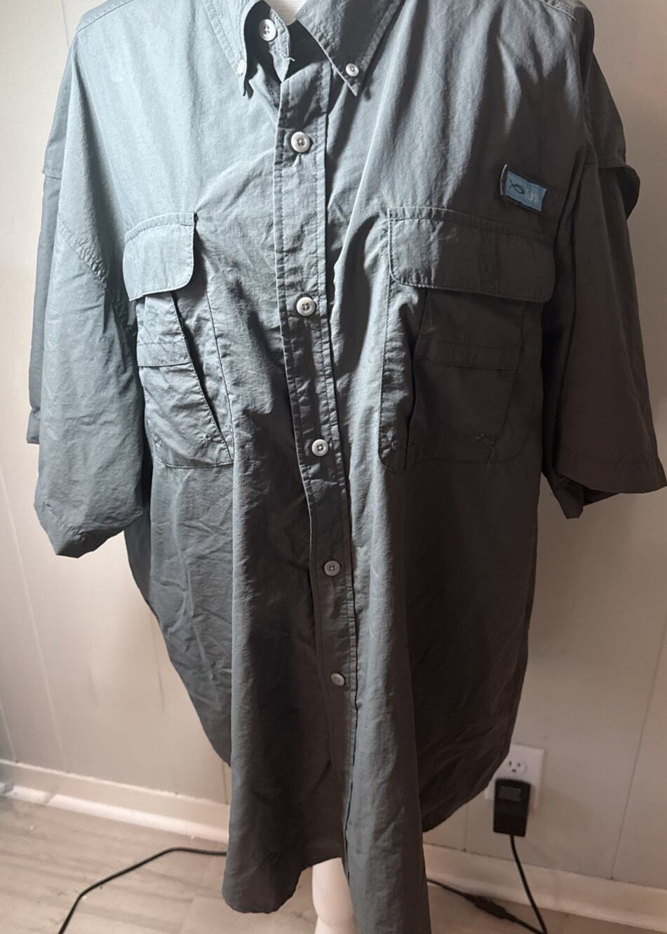 Tuna Mens Sz 3XL Soild Gray Vented Short Sleeved Fishing Shirt AA3